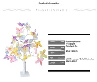 Arbre en plastique blanc LED avec papillons colorés, lumières d'arbre, décorations de Noël