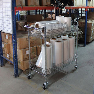 Chariot à outils en métal industriel à 2 étagères, grille carrée chromée, chariot utilitaire robuste - Product Image 5