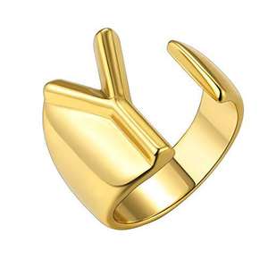 Anillo abierto Ajustable con letra inicial para mujer y hombre, joyería con alfabeto, chapado en oro de A Z - Product Image 1