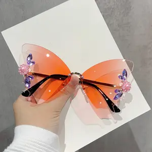 Luxury Diamond Butterfly Sunglasses 2023 New Bling Crystal Glasses Y2K Luxury Brand Frameless Shades Vintage Eyewear