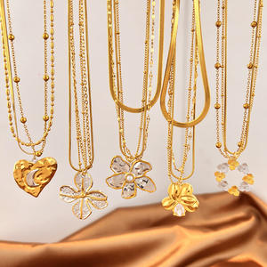 Kalung Bunga Berlapis Emas 18K Desain Unik, Anti Air, Dapat Disesuaikan, dari Baja Anti Karat, Perhiasan Trendy yang Dapat Ditumpuk untuk Wanita - Product Image 1