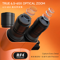Lentille achromatique RF4 71i de haute précision avec zoom continu 6,5X-65X, tête de lentille optique trinoculaire pour microscope de laboratoire