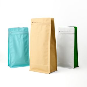 Sachets de café en aluminium doré à fond plat recyclables écologiques personnalisés Sacs en plastique Sacs d'emballage à fermeture éclair avec valve - Product Image 3