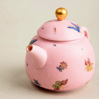 Service à thé en porcelaine rose Pine Pavilion avec motif papillon et fleur, une théière, deux tasses, style classique de luxe, vaisselle durable pour la maison