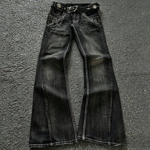 Men's Dark Blue Stonewashed Denim Flare Jeans High Waist Loose Fit Casual Style Woven Fabric Autumn Wear - Product Image 1