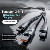 Cable de Carga Trenzado Tres en Uno de 120W con Carga Súper Rápida para Teléfonos Móviles, Compatible con Micro USB y Dispositivos Android Tipo-C