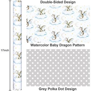 Dragon Wrapping Paper 17 Inch X 16.5 Feet Eco Friendly Single Side Craft Paper Baby Shower First Birthday Gift <b>Wrap</b> - Product Image 3