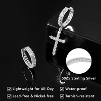 Boucles d'oreilles pendantes croix pour homme en argent sterling 925/plaqué or, bijoux hypoallergéniques pour femme, cadeau d'anniversaire, boucles d'oreilles créoles en zircon cubique