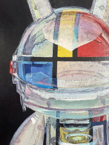 Dipinto a Olio Originale di Coniglio Spaziale, Arte Moderna Geometrica Pop Art su Tela, Decorazione di Lusso per Casa e Matrimonio - Product Image 2