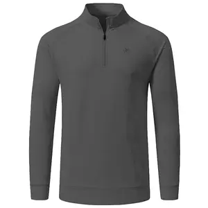 Standı yaka uzun kollu 1/4 Zip kazak Golf giyim erkekler spor 1/2 fermuarlar Golf tişörtü