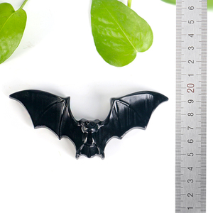 Vente en gros de sculptures d'animaux en pierre précieuse de cristal Reiki, chauve-souris en obsidienne noire pour la décoration - Product Image 5