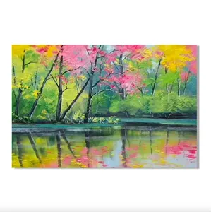 Pintura a óleo moderna de Lago em tela, excelente artista pintada à mão, cores ricas e de alta qualidade, paisagem primavera-verão, pintura de Lago