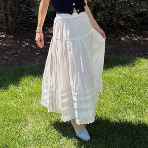 Vacation Style Solid Color Lace Patchwork <b>Split</b> Asymmetrical Midi <b>Skirt</b> Artistic Versatile With Lining Long <b>Skirt</b> - Product Image 2
