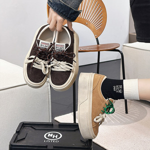 Thick sole shoes - Spring new style, two-color lace-up loafers, genuine leather, <b>small</b> size, height-increasing casual shoes - Product Image 2