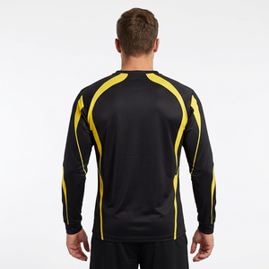 Black Yellow <b>Long</b> Sleeve <b>Men</b> <b>T</b> <b>Shirt</b> Contrast Panel Sport Tee Crew Neck Loose Fit Activewear - Product Image 2