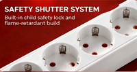 Multiprise industrielle Schuko 6 prises avec protection contre les surcharges et interrupteur marche/arrêt, câble blanc de 1,5 m, norme UE, pour la maison