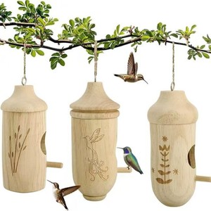 Wooden Hummingbird House Hanging <b>Bird</b> <b>Feeder</b> Weather Resistant Polished <b>Bird</b> Nest Garden Decor - Product Image 1