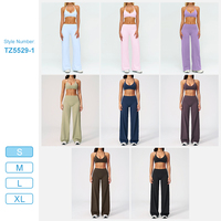 Ensemble de yoga TZ5529-1 pour femme : soutien-gorge de sport ajustable à bretelles halter et col en V, et pantalon ample taille haute à jambes larges pour une silhouette sublimée