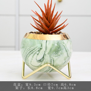 Maceta de Cerámica Mini para Suculentas <span class=keywords><strong>con</strong></span> Diseño de Dibujos Animados HY, Macetas para <span class=keywords><strong>Cactus</strong></span> y Plantas <span class=keywords><strong>con</strong></span> Soporte Metálico, Patrón de Mármol Sintético, Decoración de Escritorio y Suelo - Product Image 6