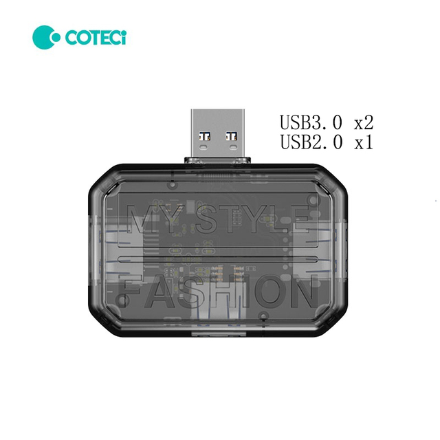 COTECi Punk Mini USB-A 3-in-1 Docking Station Transparent Style USB3.0*2 USB2.0 Hubs Three Active Ports for Simultaneous Stock