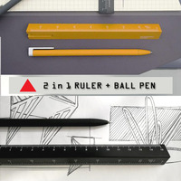 NP-043P Jaguarpen – Règle triangulaire créative 2-en-1 en plastique + stylo à bille (encre noire/bleue 1,0 mm) – Article cadeau avec logo – Design breveté
