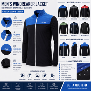 เสื้อแจ็คเก็ตกันลมคอวีสำหรับผู้ชาย คุณภาพสูง กันน้ำ ระบายอากาศดี เหมาะสำหรับฤดูใบไม้ผลิ พร้อมโลโก้ด้านหน้า - Product Image 3