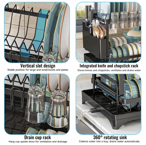 Modern <b>Dish</b> Rack Space-Saving 2-Tier <b>Dish</b> Drainer Organizer Drainboard Set Folding Drying Rack Drainer Cutlery Drainer - Product Image 5