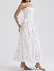 Robes d'été décontractées élégantes de haute qualité pour femmes, nouvelle collection, blanches, florales, sans manches, à bretelles, tissées, écologiques et lavables, vente en gros - Product Image 5
