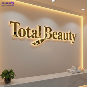 Enseigne lumineuse 3D personnalisée en métal doré brossé pour clinique dentaire, enseigne publicitaire intérieure rétroéclairée à LED pour <span class=keywords><strong>entreprise</strong></span> - Product Image 3