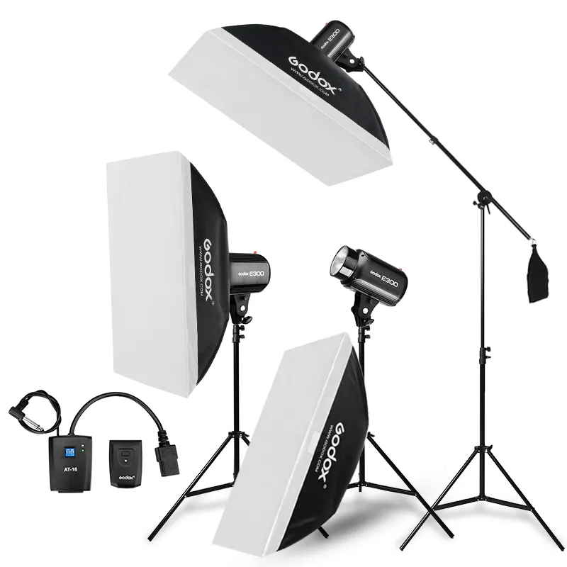 900Ws Godox Strobe Studio Flash Light Kit 900W Fotografische Verlichting Flitsers Licht Stands Triggers Soft Box Boo M Arm