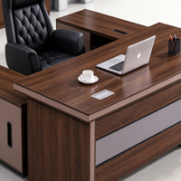 Bureau de direction de luxe en forme de L, table de patron en bois avec armoire latérale pour la salle du PDG ou du directeur