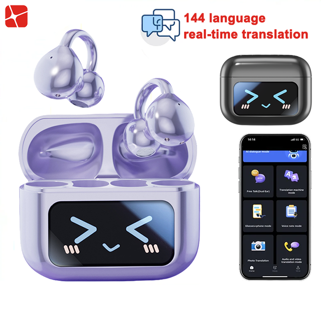 Ows Wireless Ai Translator Headphones Screen Earbuds Earbuds Translator Bt 5.4 Noise Cancelling Headphones