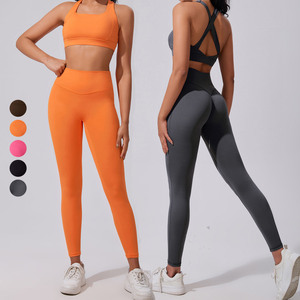Nouvel <span class=keywords><strong>ensemble</strong></span> de vêtements de <span class=keywords><strong>sport</strong></span> personnalisés pour <span class=keywords><strong>femme</strong></span> : Leggings de yoga, soutien-gorge <span class=keywords><strong>push</strong></span>-<span class=keywords><strong>up</strong></span> et pantalon rehausseur de fesses, couleur unie, vente en gros - Product Image 1