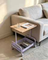 Table d'appoint mobile pour canapé, chariot roulant en métal violet clair avec plateau en maille, table d'appoint polyvalente pour projets domestiques, commande en gros
