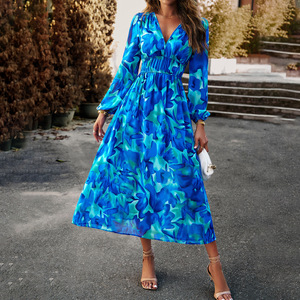 Vestido Floral con Cuello en V para Mujer, Estilo Europeo y Estadounidense, Verano 2026, Comercio Exterior, Vestido Estampado Informal para Vacaciones - Product Image 4