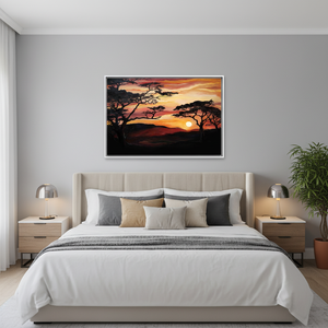 Savannah Sunset <b>Printed</b> <b>Canvas</b>: Elegant African Tree Landscape Art,WHITE <b>FRAMED</b> <b>CANVAS</b> - Product Image 3