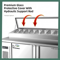 Station de préparation de pizzas réfrigérée professionnelle en acier inoxydable 201, avec dégivrage automatique, table de préparation de salades rainurée et réfrigérateur à 2 portes