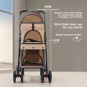 Passeggino Leggero Portatile a Doppio Strato <span class=keywords><strong>in</strong></span> Materiale Oxford con Quattro Ruote Pieghevole per Uso Esterno con Cani e Gatti di Piccola Taglia - Product Image 2