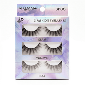 3 paires de cils en fibres 3D, cils volumineux sexy et élégants, ensemble de cils en bande dans une boîte en carton recyclable - Product Image 1