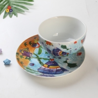 Bol et assiette en céramique de style zoo animal de dessin animé pour bébé, ensemble de tasse, ensemble de dîner en porcelaine pour enfants avec plat d'alimentation pour la maison