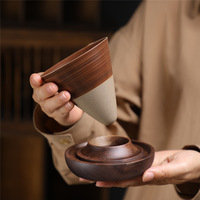 Tasse à café en céramique rétro tournée au four avec base en bois créative pour tasse de fête Amazon