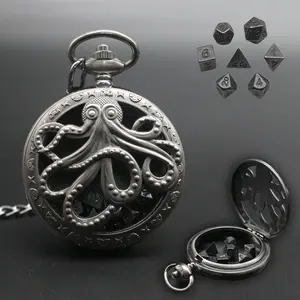 Vintage Bronze Portable Mini Dice Set Pocket Watch DND Metal Dice Box