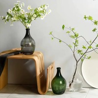 Vase en verre vert foncé à ventre rond et col étroit pour fleurs à tige unique, branches, décoration de table et de maison