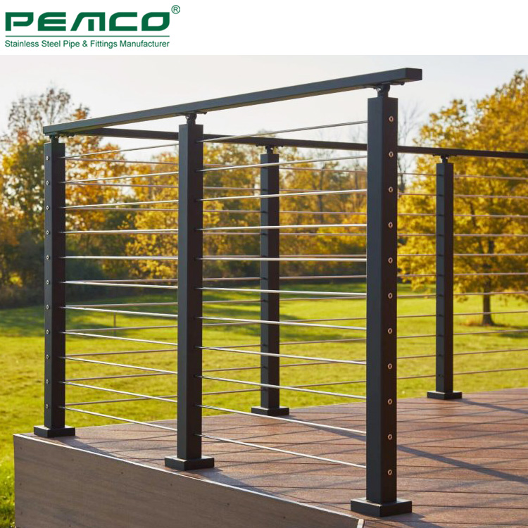 Venda quente Modern Home Outdoor Metal Aço Inoxidável Cable Railing Designs Varanda Black Wire Balaustrada