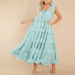 Robes d'été de haute qualité en gros pour femmes, personnalisées OEM, bretelles spaghetti, en mousseline, grandes tailles, robes de bal de luxe - Product Image 6