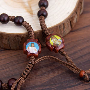 Деревянный браслет-четки с медалями «Иисус и Мария», католические молитвенные украшения ручной работы для вероисповедания, религиозный подарок - Product Image 1