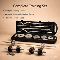 Équipement de musculation personnalisé QS avec logo, barre de curl, étui pour haltères, haltères réglables en fer de 15 kg, 20 kg, 30 kg, 50 kg