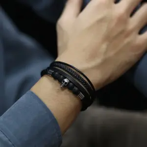 <span class=keywords><strong>OYA</strong></span> personalizza il Design Vintage in acciaio inossidabile con perline di teschio multistrato tessuto bracciale braccialetto di gioielli fabbrica all'ingrosso PH1512 - Product Image 4