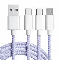 Câble USB 3 en 1 à charge rapide 66W 6A, tressé en nylon, multifonction, cordon de synchronisation de données pour Huawei Type-C