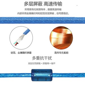 <b>Usb</b> Cable 3m Transparent Blue Nylon Shielded Pure Copper Printer Data Cable Standard Connector - Product Image 4
